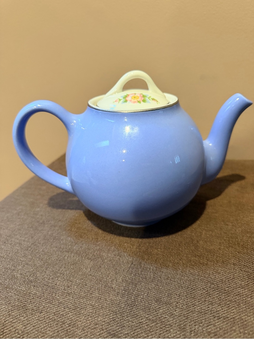 Hall Blue Ceramic Teapot with Floral Lid